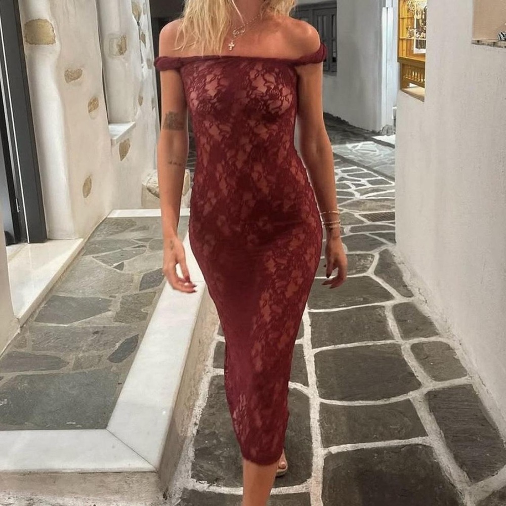 Johansen Long Lace Poppy Dress in Cherry Sheer Romantic